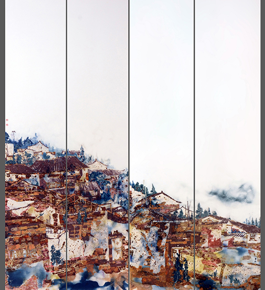 《古老的村落-1》，瓷板画，尺寸：170X120cm，创作时间：2019年，作者：龚余辉.jpg